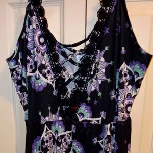Rosegal 1x dress black with purple and seafoam green skulls and mandala design